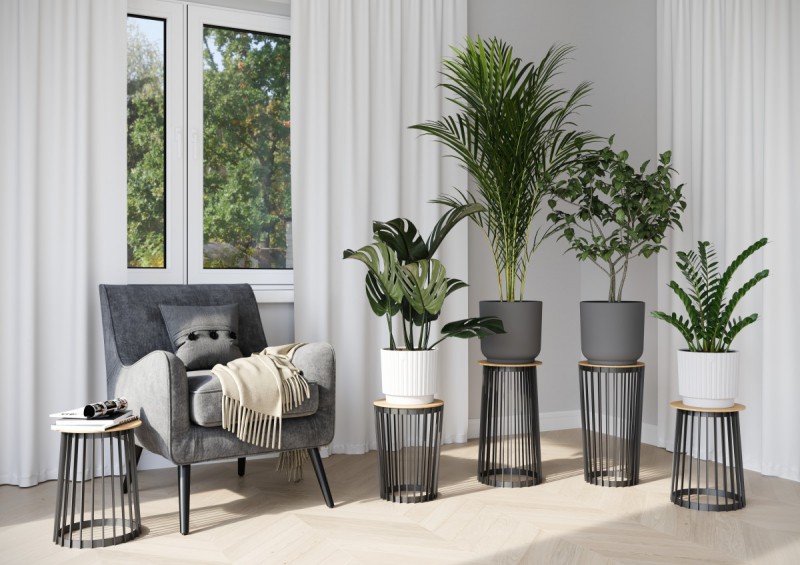 Beistelltisch Pflanzenständer schwarz Holzoptik hell skandinavisch