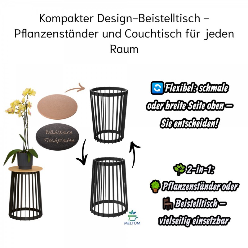 Pflanzenständer schwarz 39cm 53cm runde Tischplatte modern